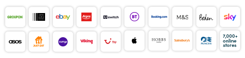 Icons of various brands that you can shop with who will donate on behalf of Easy Fundraising. Including groupon, eBay, Argos, USwitch, BT, booking.com, M&S, Boden, sky, asos, just eat, currys, viking, TU, apple, Hobbs, Sainsburys, and more.
