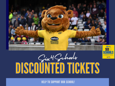 Six4Schools discounted tickets. Help to support our school. Birmingham bears model in a game.