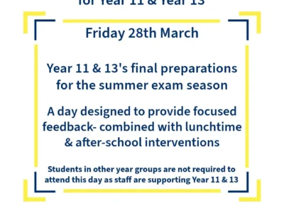 Road to Success Day 28/03/2025. Year 11 and 13 final preparations for exam season.